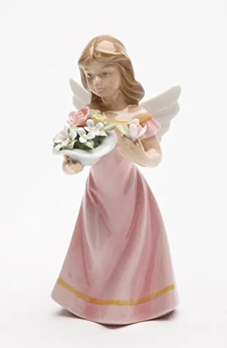 Cosmos Gifts Angel Figurine Pink Dress 5-3/8-Inch | Floral Ceramic Decor thumbnail 1