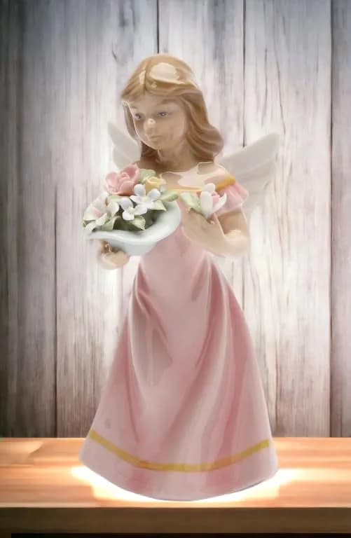 Cosmos Gifts Angel Figurine Pink Dress 5-3/8-Inch | Floral Ceramic Decor thumbnail 2