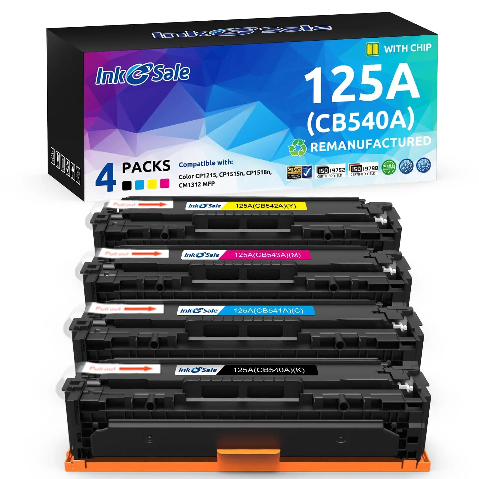 INK E-SALE 125A Remanufactured Toner Cartridge Replacement for HP CB540A 4-Pack | High Page Yield & Compatibility — KCMY