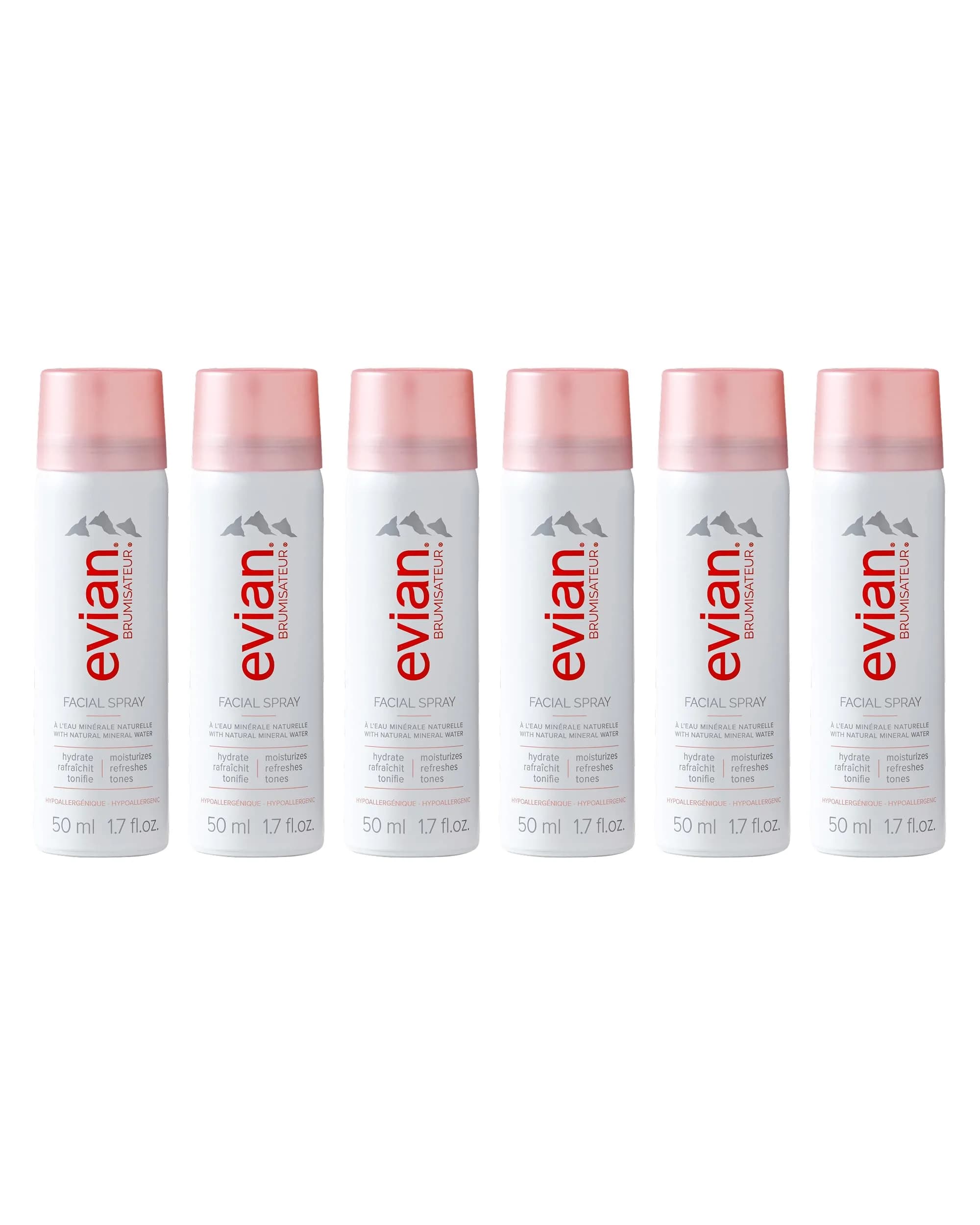 Evian Facial Spray 50ml (1.7 Fl Oz) 6-Pack | Hydrating Mineral Mist for Face & Skin - main product image