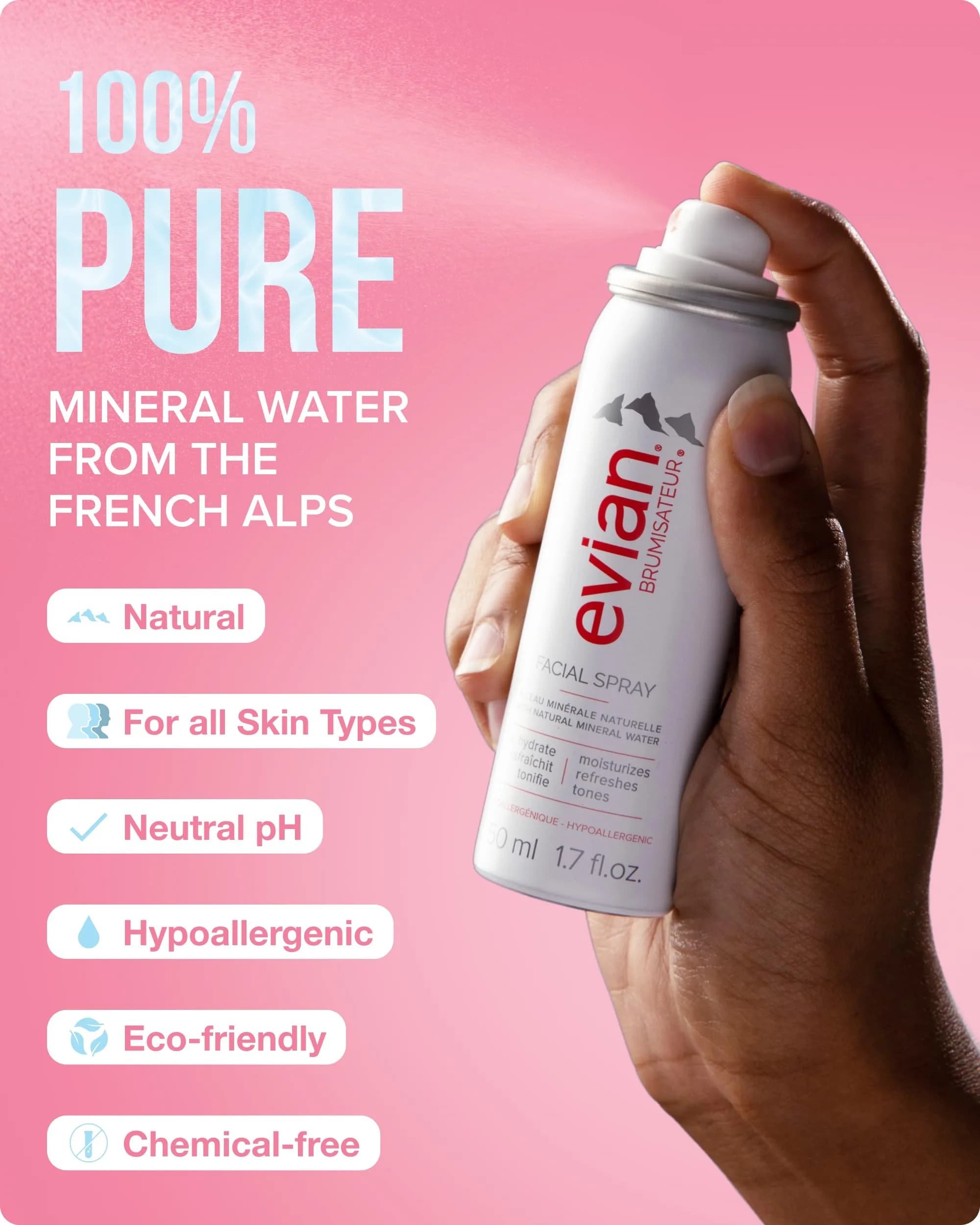 Evian Facial Spray 50ml (1.7 Fl Oz) 6-Pack | Hydrating Mineral Mist for Face & Skin - view 4