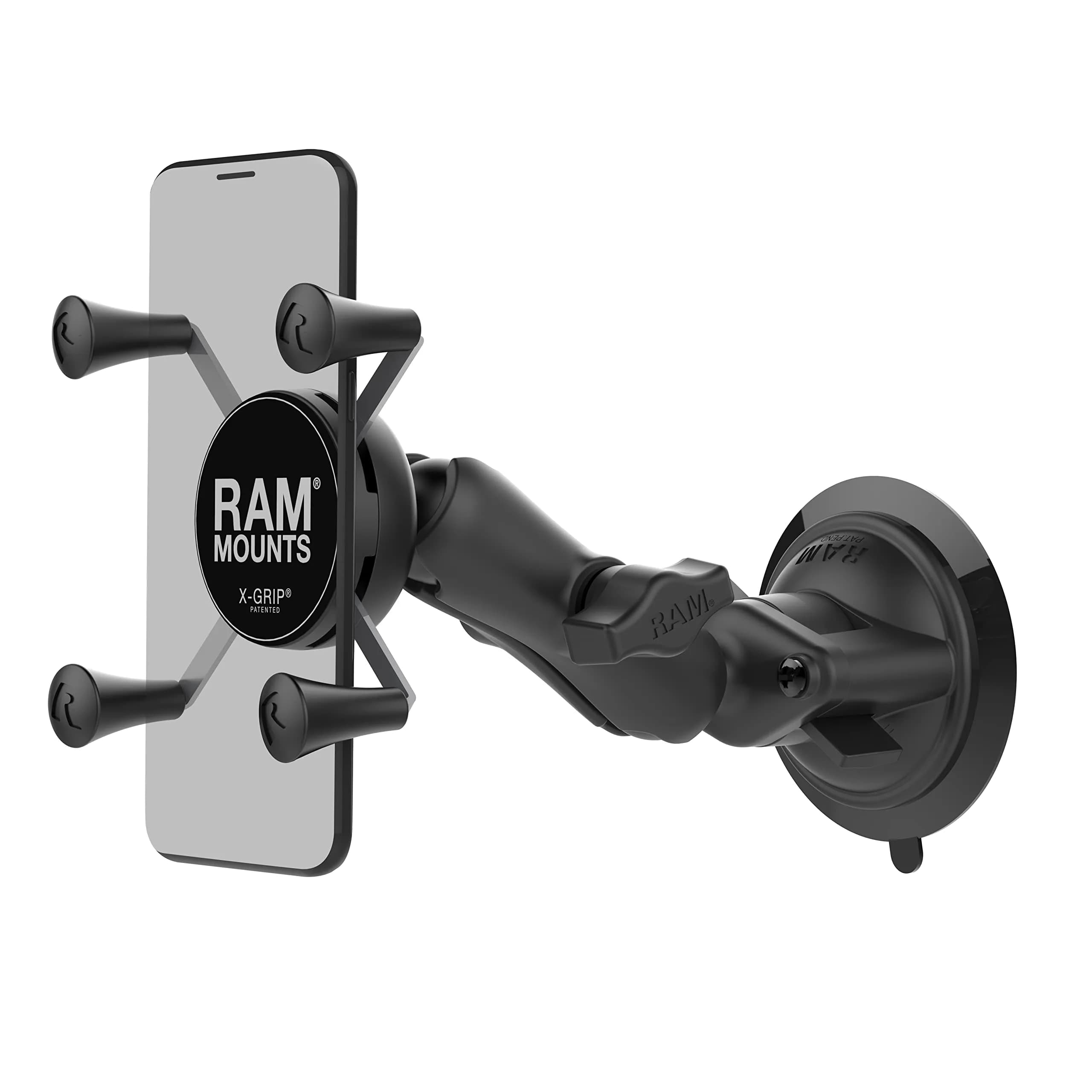 RAM MOUNTS X-Grip Windshield Phone Mount with Twist-Lock Suction Cup Base | Universal Smartphone Holder for Vehicles — Black