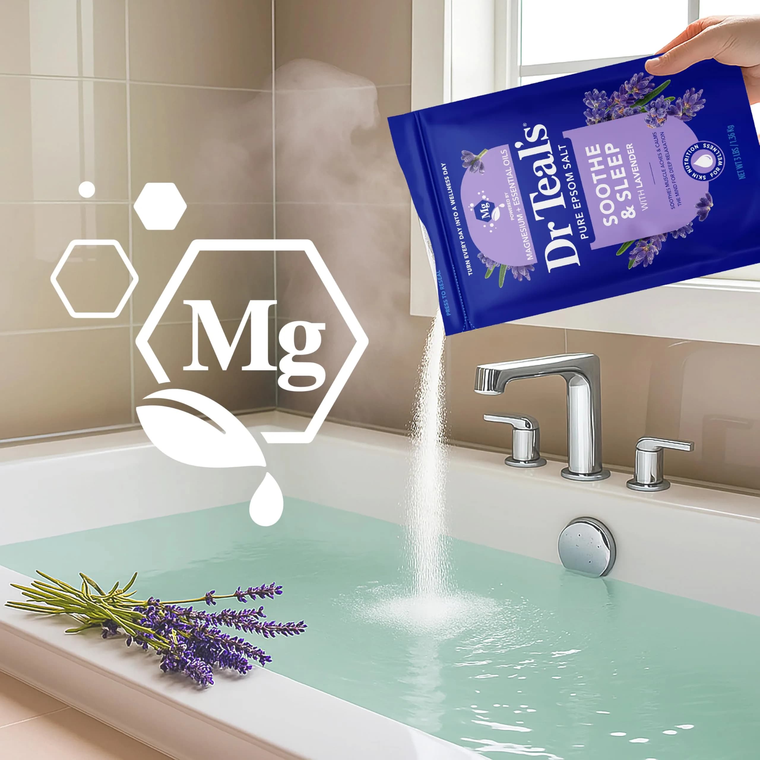 Dr Teal's Epsom Salt Soaking Solution, Soothe & Sleep Lavender, 1.36 kg (48 oz) | USA Import for Muscle Relief - view 5