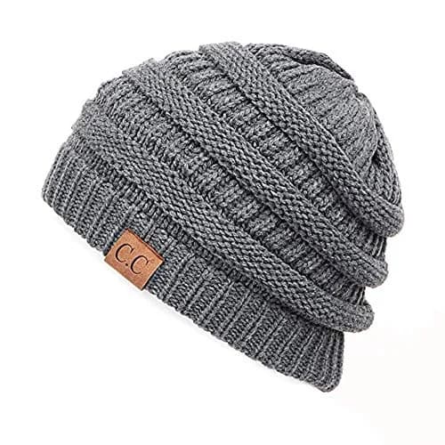 C.C Thick Soft Knit Oversized Beanie Cap Hat - Denim | Warm, Casual, Unisex — Charcoal