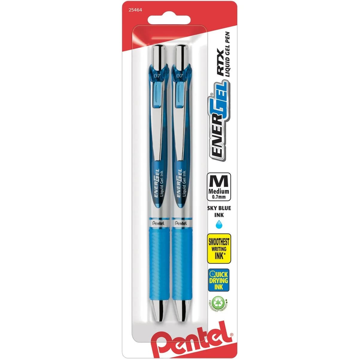 Pentel EnerGel Deluxe RTX Retractable Gel Pen, Medium Line, Sky Blue Ink, 2-Pack | Smooth Ink Flow Writing Instrument - main product image