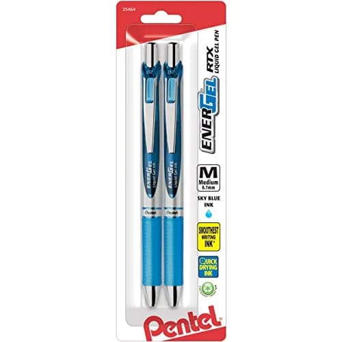 Pentel EnerGel Deluxe RTX Retractable Gel Pen, Medium Line, Sky Blue Ink, 2-Pack | Smooth Ink Flow Writing Instrument thumbnail 1