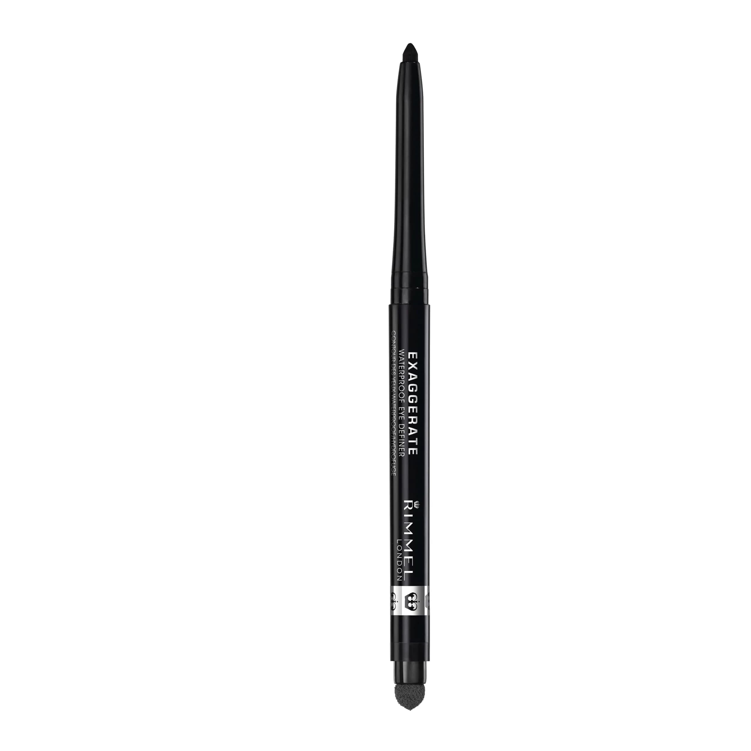 Rimmel London Exaggerate Waterproof Eye Definer Pencil, Blackest Black 0.01oz | Matte Finish, Built-In Smudger & Sharpener - main product image
