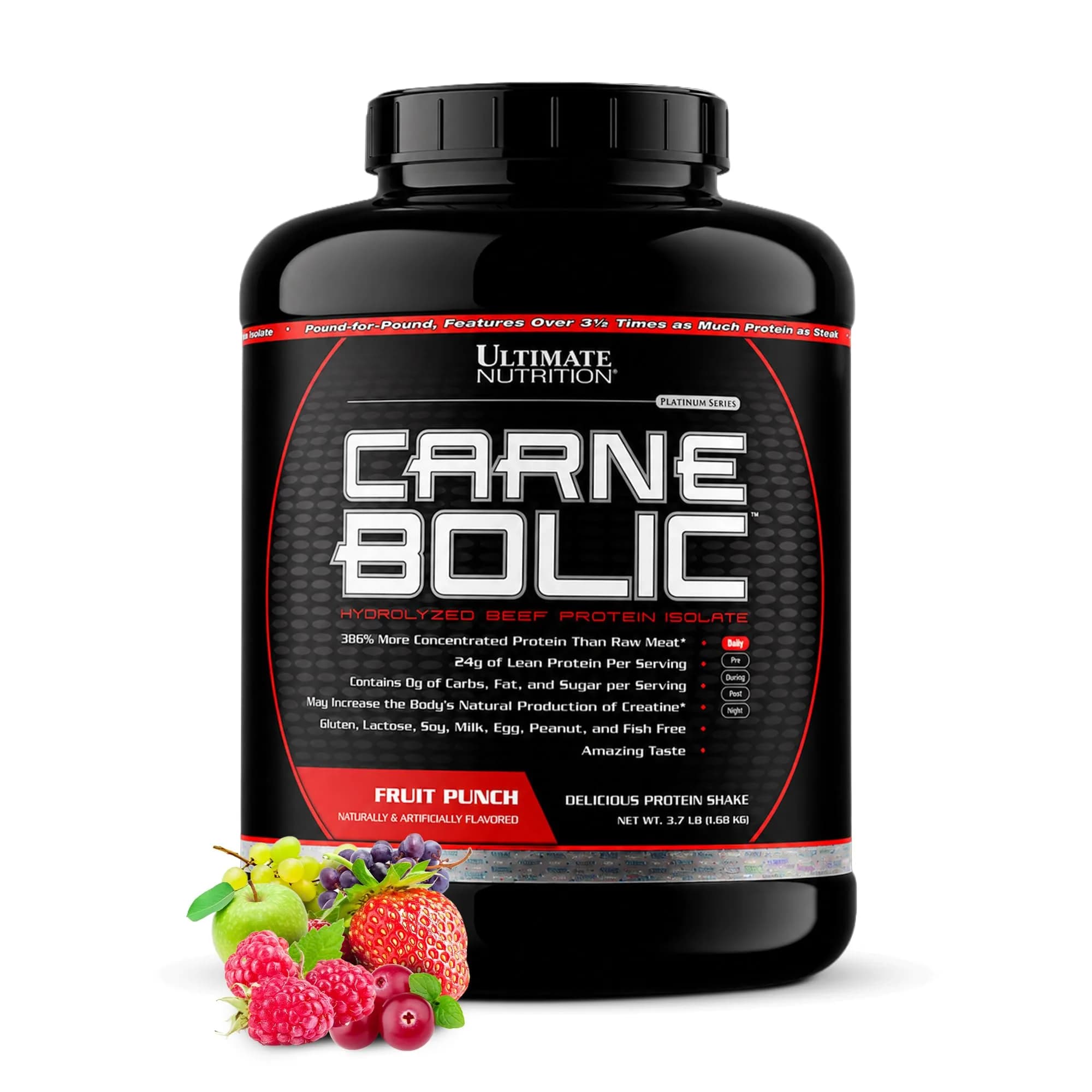 Ultimate Nutrition CarneBOLIC Beef Protein Isolate, Fruit Punch, 4 lb | Hydrolyzed Beef Protein for Muscle & Power