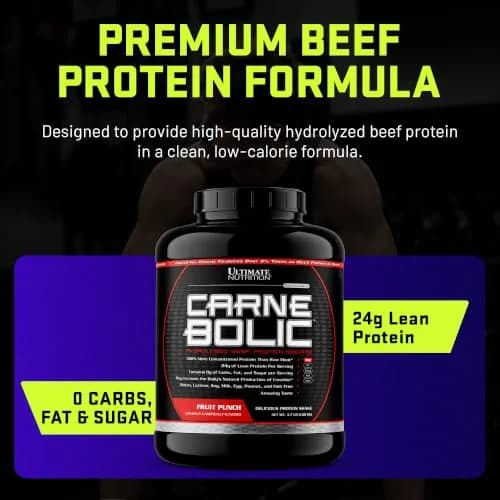 Ultimate Nutrition CarneBOLIC Beef Protein Isolate, Fruit Punch, 4 lb | Hydrolyzed Beef Protein for Muscle & Power thumbnail 3