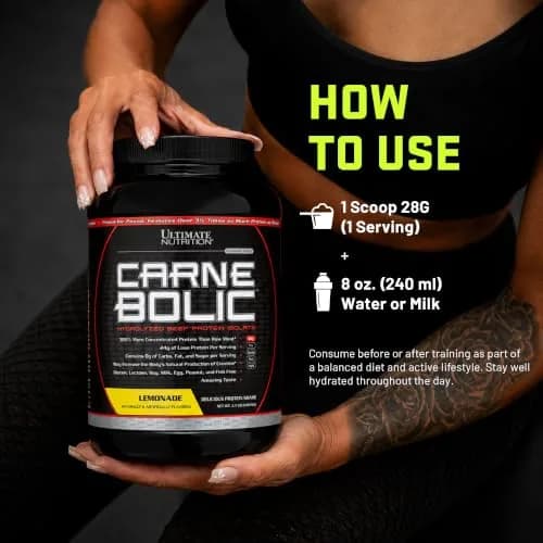 Ultimate Nutrition CarneBOLIC Beef Protein Isolate, Lemonade, 4 lb | Hydrolyzed, Dairy-Free, Keto & Paleo Friendly thumbnail 5