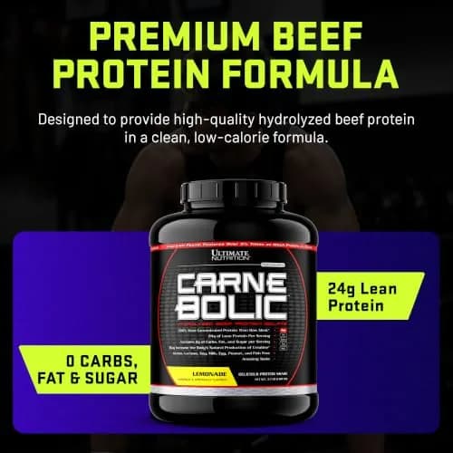 Ultimate Nutrition CarneBOLIC Beef Protein Isolate, Lemonade, 4 lb | Hydrolyzed, Dairy-Free, Keto & Paleo Friendly thumbnail 3
