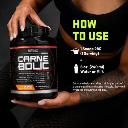 Ultimate Nutrition CarneBOLIC Beef Protein Isolate, Orange, 2 lb | Hydrolyzed, Dairy-Free, Keto & Paleo Friendly thumbnail 5