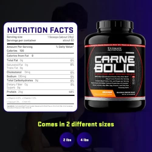 Ultimate Nutrition CarneBOLIC Beef Protein Isolate, Orange, 2 lb | Hydrolyzed, Dairy-Free, Keto & Paleo Friendly thumbnail 7