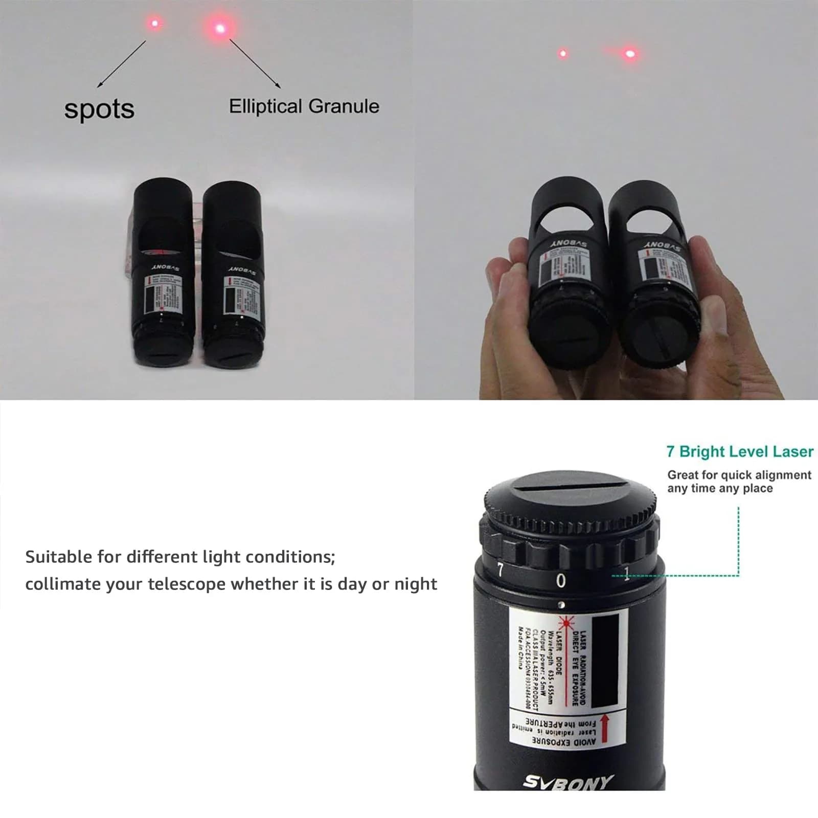 SVBONY Red Laser Collimator 1.25"/2" with 7 Brightness Levels | Newtonian & SCT Telescope Alignment Tool - view 6