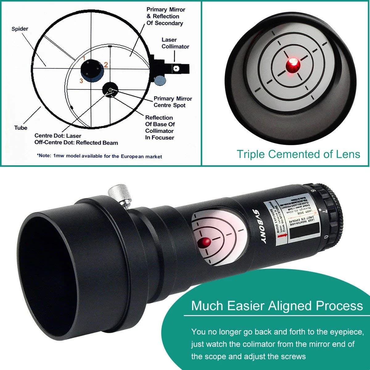 SVBONY Red Laser Collimator 1.25"/2" with 7 Brightness Levels | Newtonian & SCT Telescope Alignment Tool - view 3