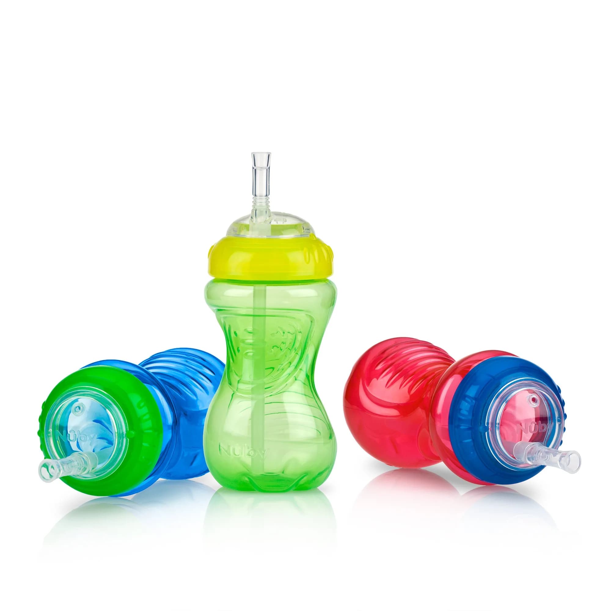 Nuby No-Spill Easy Grip Sippy Cup with Flex Straw 300ml (10oz) 3-Pack | Spill-Proof Toddler Training Cup for 12+ Months — 3-Pack
