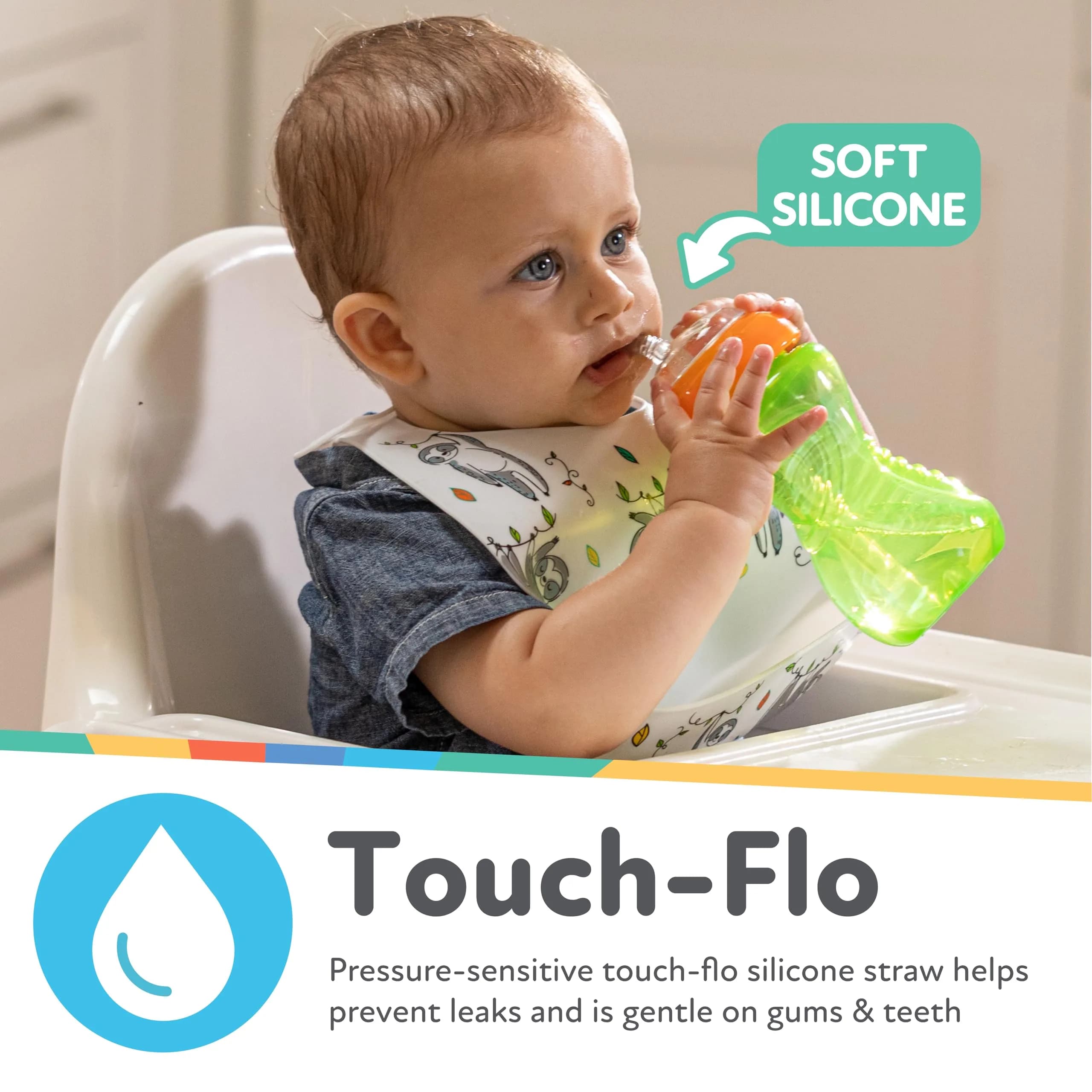 Nuby No-Spill Easy Grip Sippy Cup 300ml (10oz) 3-Pack | Spill-Proof Soft Straw Training Cup for Toddlers 12+ Months thumbnail 2