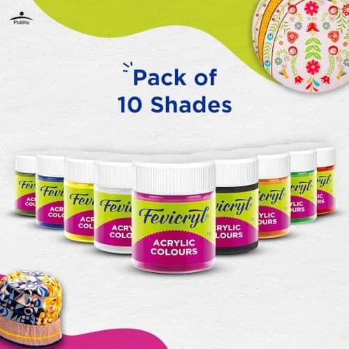 Fevicryl Acrylic Colors Sunflower Kit 10 Shades 150ml (5.07 Fl Oz) | Bright & Transparent Art Paint thumbnail 6