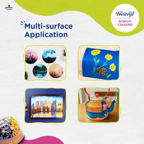 Fevicryl Acrylic Colors Sunflower Kit 10 Shades 150ml (5.07 Fl Oz) | Bright & Transparent Art Paint thumbnail 3