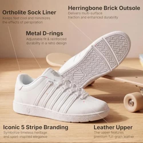 K-Swiss Kid's Classic VN Sneaker, White/White, 1 M Little Kid | Heritage Style with All-Day Support thumbnail 6
