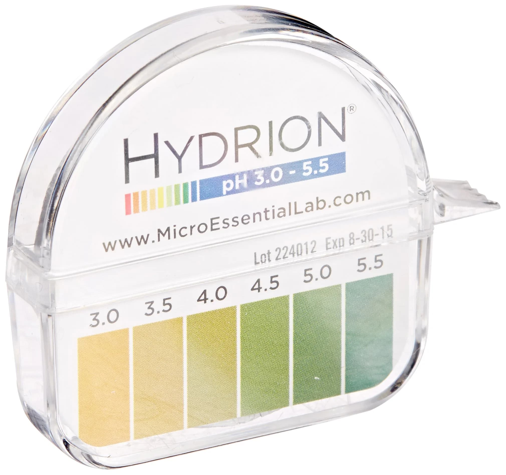 Micro Essential Lab Hydrion Short Range pH Test Paper Dispenser 3.0-5.5 pH | 15 Foot Roll - main product image