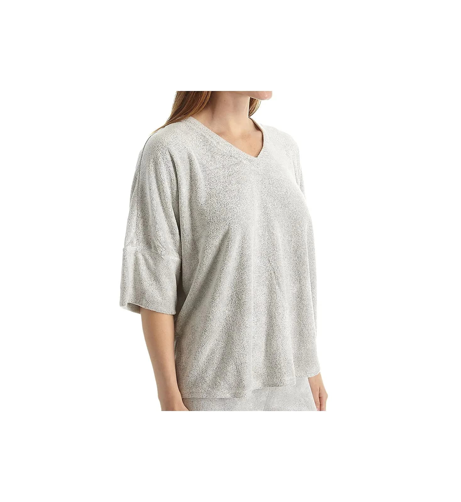 N Natori Women's Terry Lounge Top Heather Grey Small | Comfortable V-Neck Short Sleeve