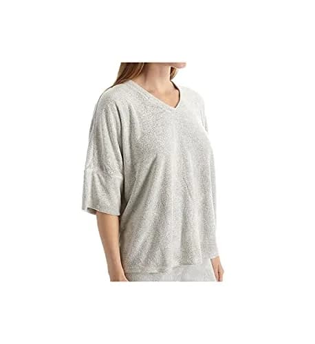 N Natori Women's Terry Lounge Top Heather Grey Small | Comfortable V-Neck Short Sleeve thumbnail 1