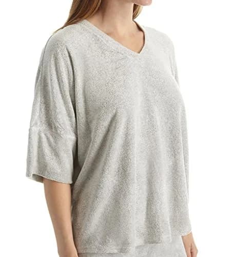 N Natori Women's Terry Lounge Top Heather Grey Small | Comfortable V-Neck Short Sleeve thumbnail 2