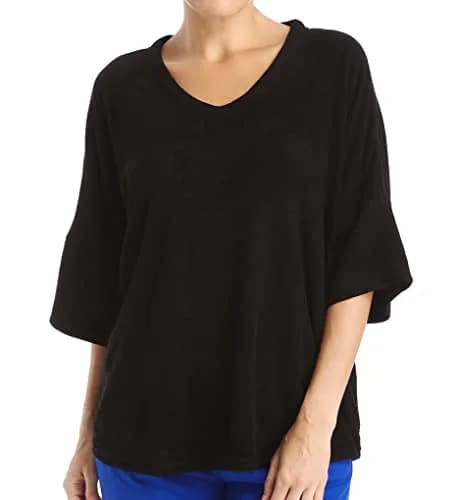 N Natori Women's Terry Lounge Top Heather Grey Small | Comfortable V-Neck Short Sleeve thumbnail 3