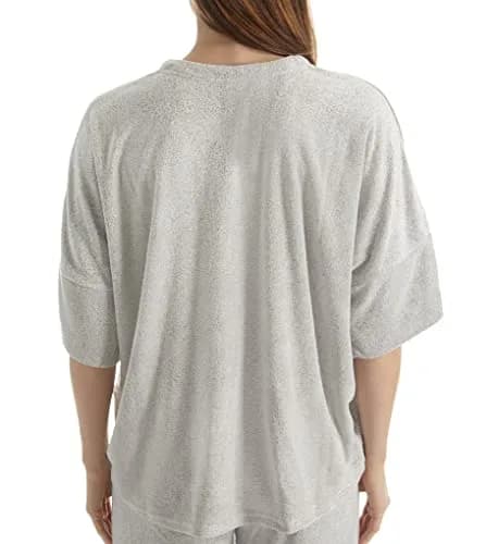 N Natori Womens Terry Lounge Pajama Tops Heather Grey Large | Comfortable Short Sleeve V-Neck thumbnail 4