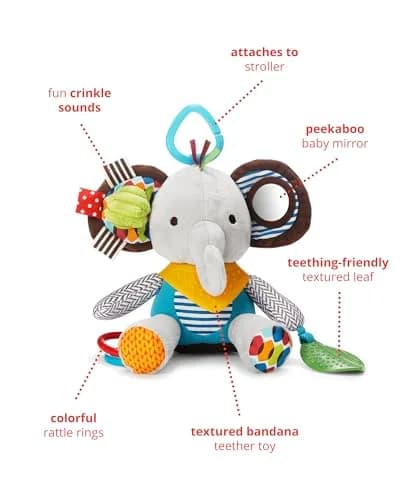 Skip Hop Bandana Buddies Activity and Teething Toy with Rattle and Textures, Elephant 13cm (5") | BPA-Free, Phthalate-Free, CPSIA Compliant thumbnail 2