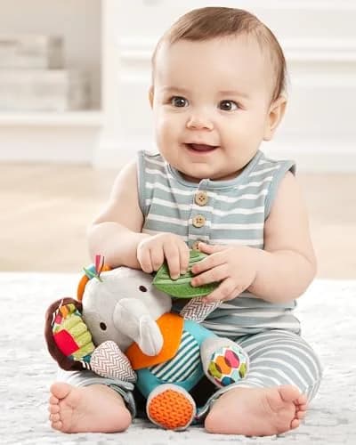 Skip Hop Bandana Buddies Activity and Teething Toy with Rattle and Textures, Elephant 13cm (5") | BPA-Free, Phthalate-Free, CPSIA Compliant thumbnail 3