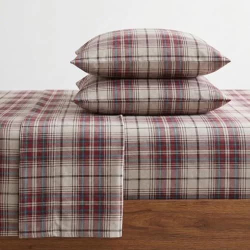 Eddie Bauer Twin Sheet Set with Fitted Sheet & Pillowcase | 100% Cotton Flannel for Cozy Comfort thumbnail 1