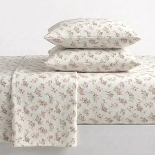 Laura Ashley Twin Sheet Set with Fitted Sheet & Pillowcase | 100% Cotton Flannel, Soft & Cozy (70-120 chars) thumbnail 1