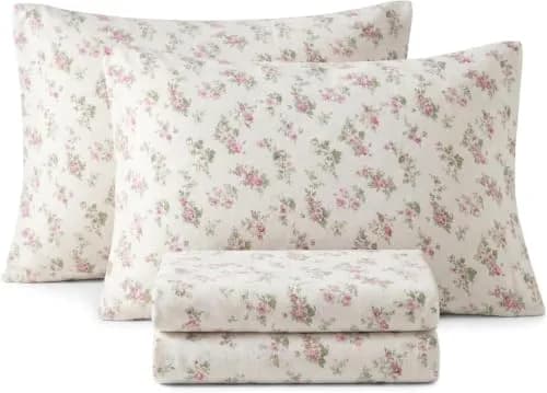 Laura Ashley Twin Sheet Set with Fitted Sheet & Pillowcase | 100% Cotton Flannel, Soft & Cozy (70-120 chars) thumbnail 7