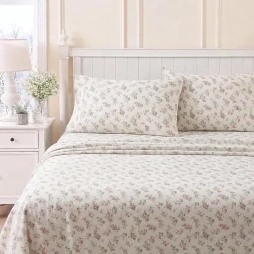 Laura Ashley Twin Sheet Set with Fitted Sheet & Pillowcase | 100% Cotton Flannel, Soft & Cozy (70-120 chars) thumbnail 2