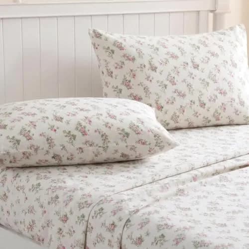 Laura Ashley Twin Sheet Set with Fitted Sheet & Pillowcase | 100% Cotton Flannel, Soft & Cozy (70-120 chars) thumbnail 4