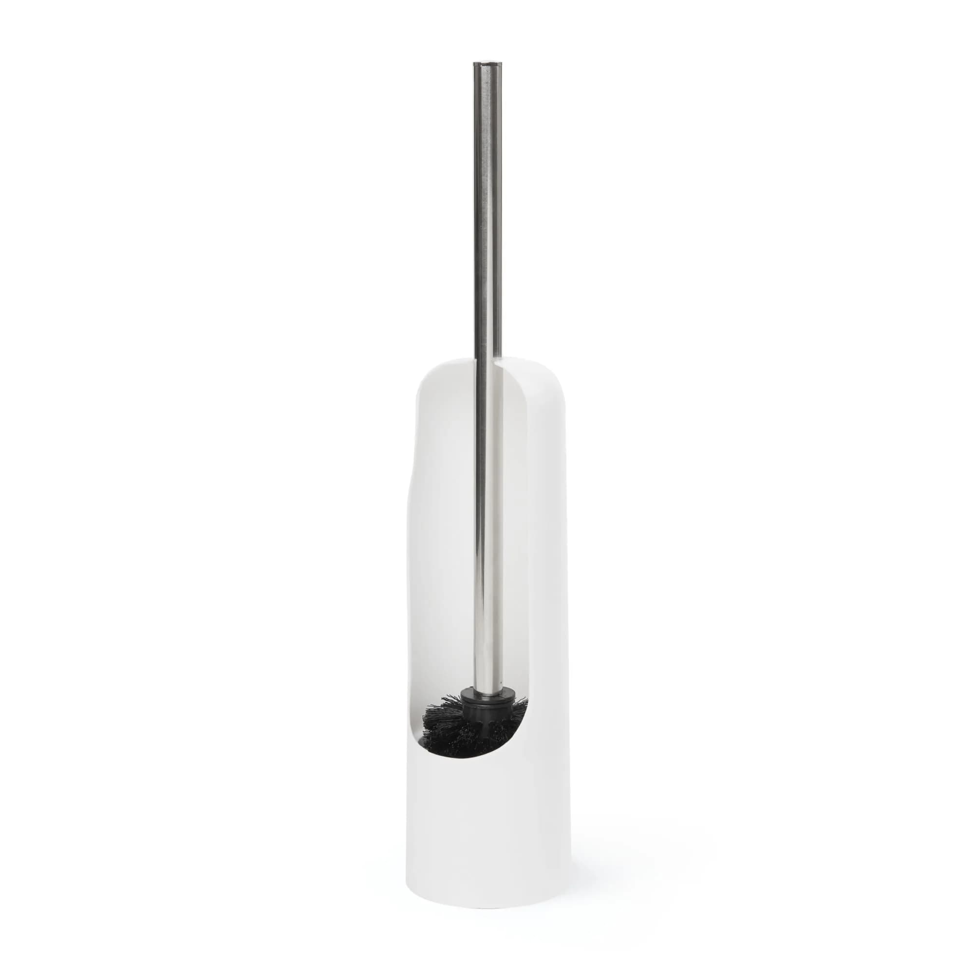 Umbra Touch Toilet Brush with Holder, Weighted Base, White | Compact Modern Bathroom Accessory