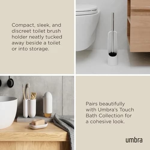 Umbra Touch Toilet Brush with Holder, Weighted Base, White | Compact Modern Bathroom Accessory thumbnail 4