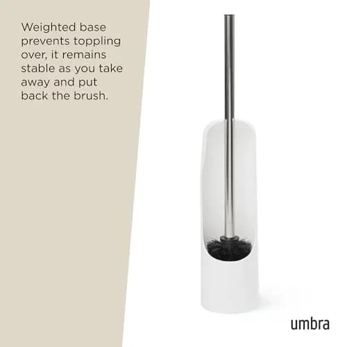 Umbra Touch Toilet Brush with Holder, Weighted Base, White | Compact Modern Bathroom Accessory thumbnail 5