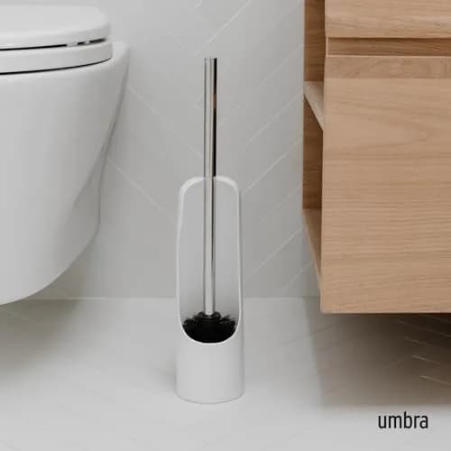 Umbra Touch Toilet Brush with Holder, Weighted Base, White | Compact Modern Bathroom Accessory thumbnail 2