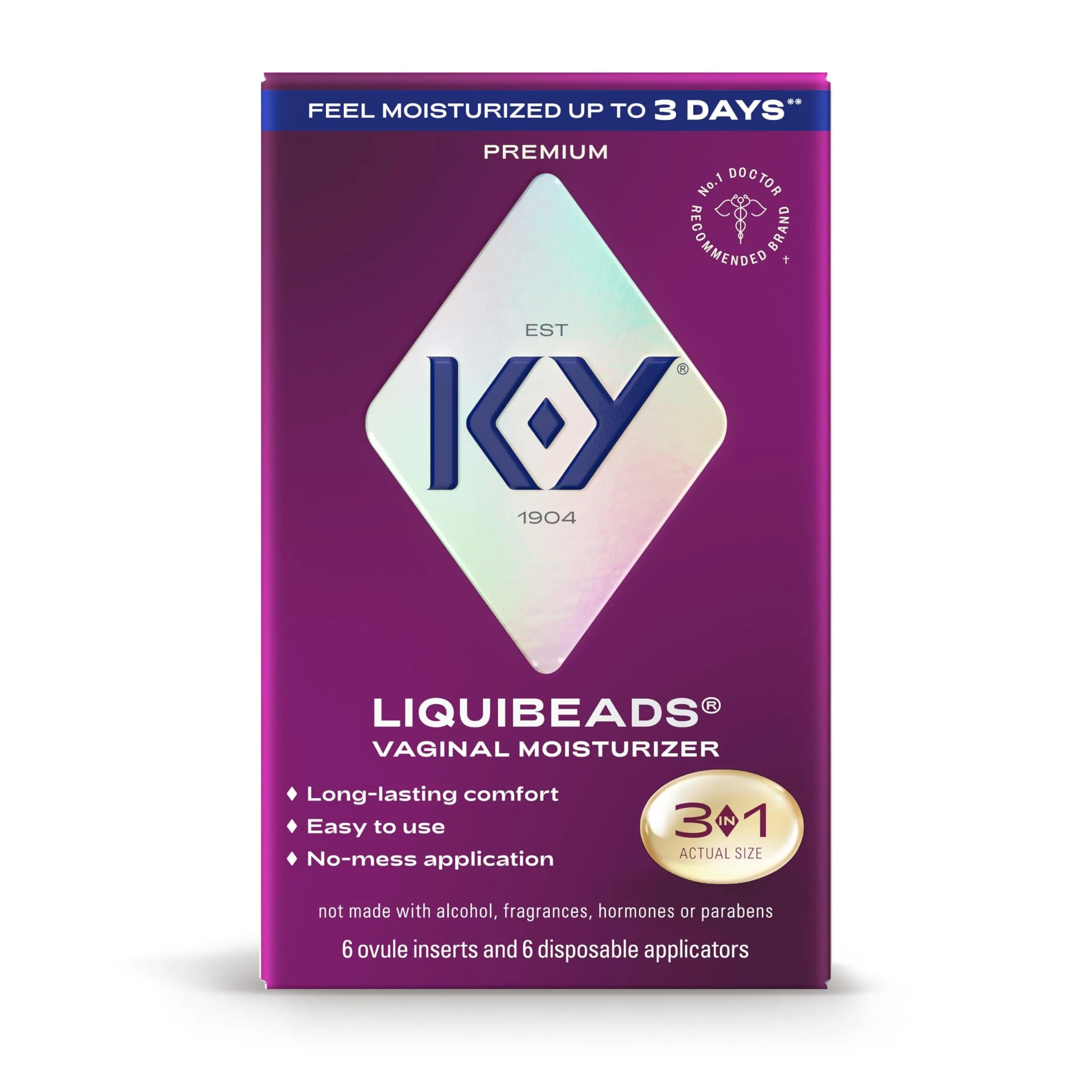 K-Y Liquibeads Silicone-Based Vaginal Moisturizer & Lube 6 Count | Estrogen-Free, Hormone-Free, Paraben-Free - main product image