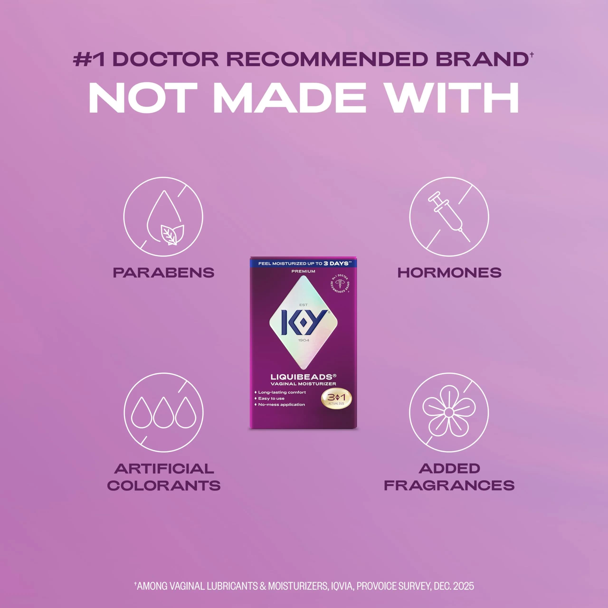 K-Y Liquibeads Silicone-Based Vaginal Moisturizer & Lube 6 Count | Estrogen-Free, Hormone-Free, Paraben-Free - view 2