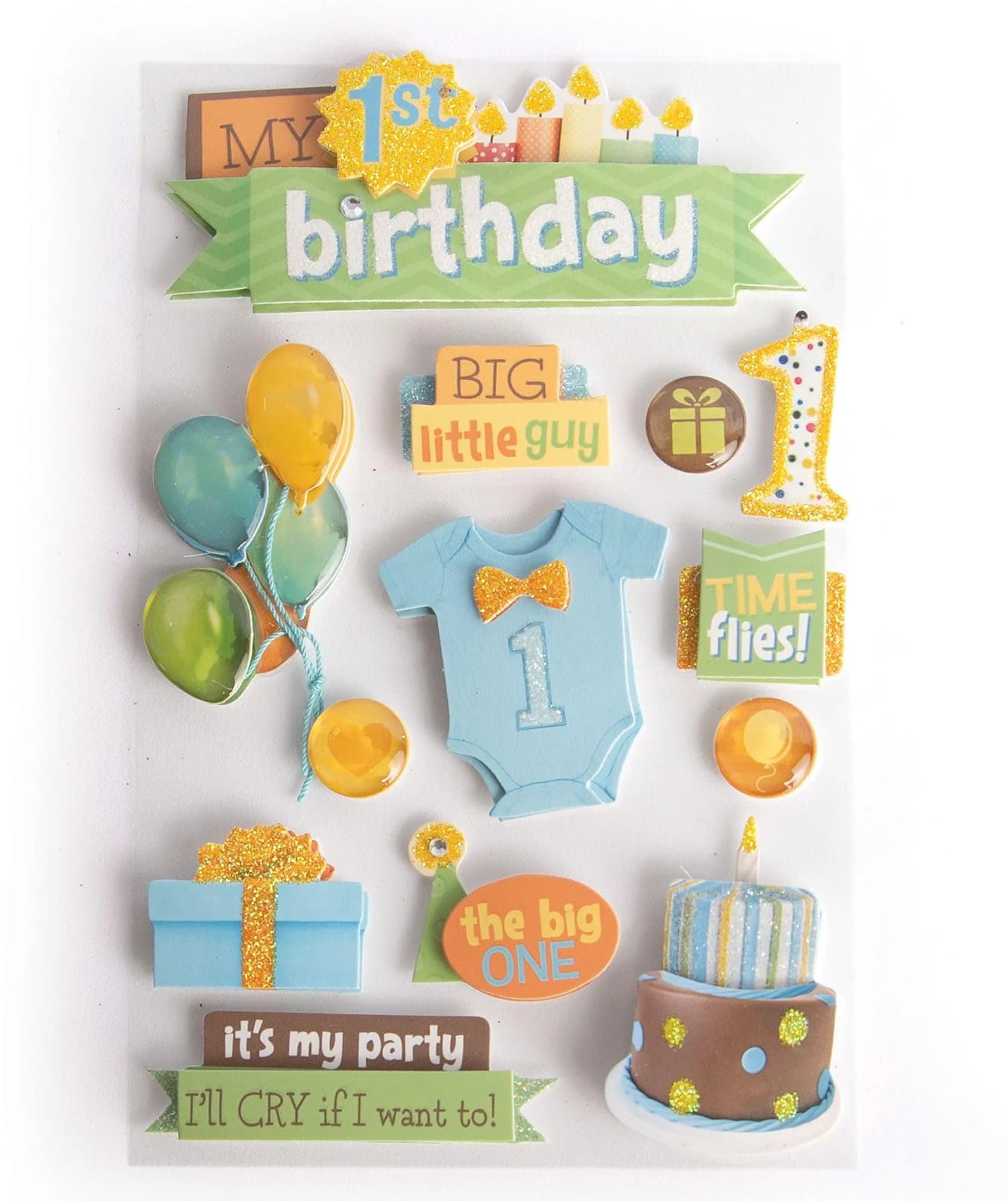 Paper House Productions 3D Stickers 1st Birthday Boy | Dimension & Adhesive Foam Dots