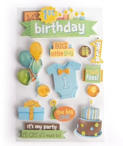 Paper House Productions 3D Stickers 1st Birthday Boy | Dimension & Adhesive Foam Dots thumbnail 1