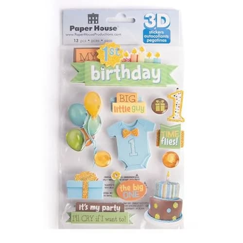Paper House Productions 3D Stickers 1st Birthday Boy | Dimension & Adhesive Foam Dots thumbnail 4