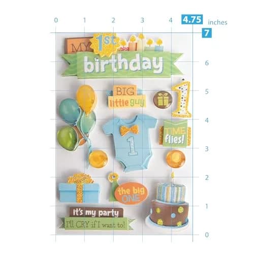 Paper House Productions 3D Stickers 1st Birthday Boy | Dimension & Adhesive Foam Dots thumbnail 3