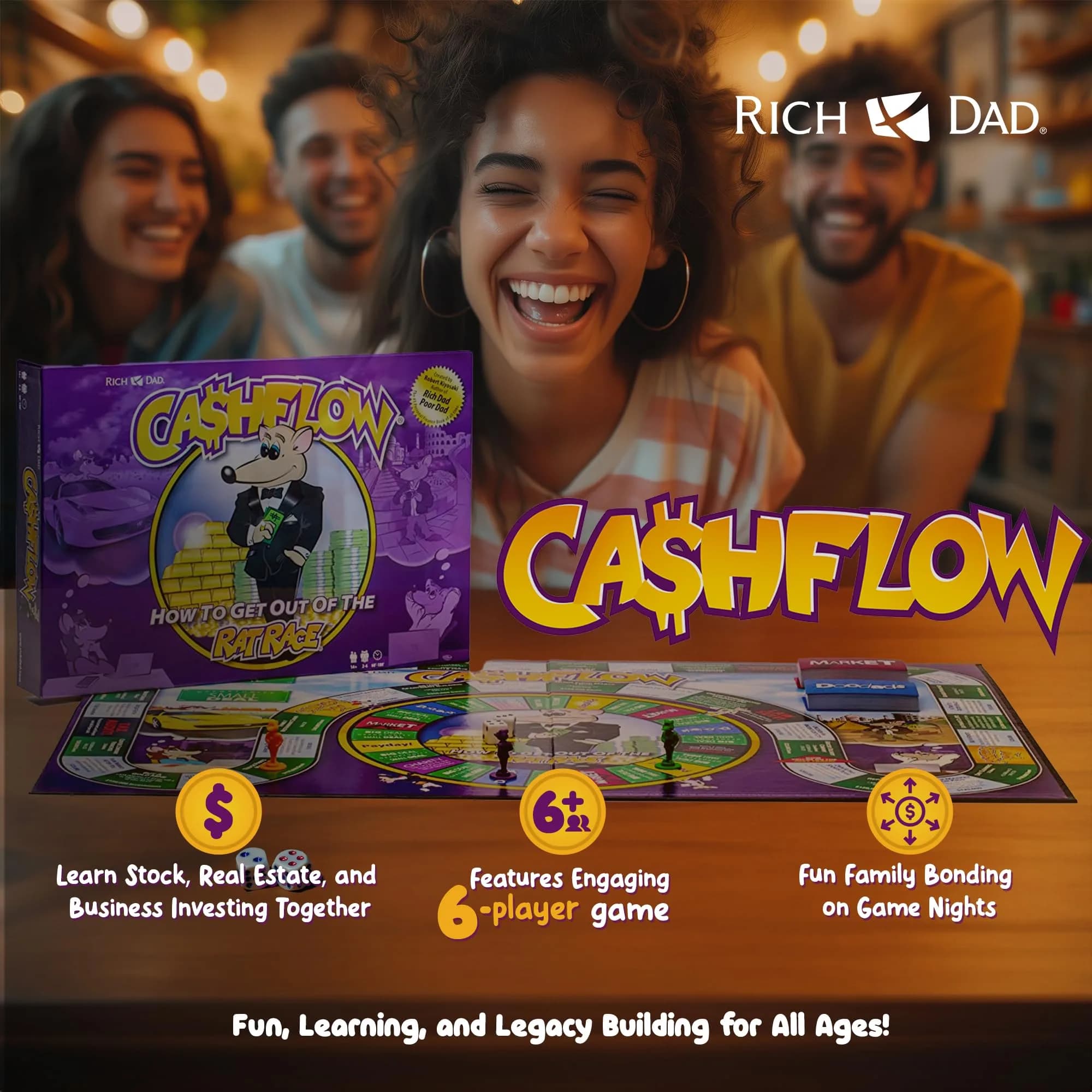 Rich Dad CASHFLOW Board Game, Educational Business & Finance Literacy Game for Ages 14+ (Purple, 11 x 15 inches) - view 2
