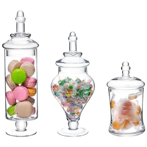 MyGift Clear Glass Apothecary Jars with Lid, Set of 3 | Elegant Storage & Decor thumbnail 1