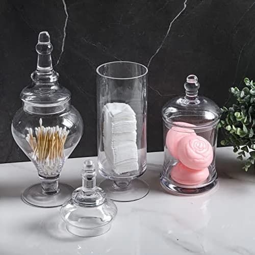 MyGift Clear Glass Apothecary Jars with Lid, Set of 3 | Elegant Storage & Decor thumbnail 4